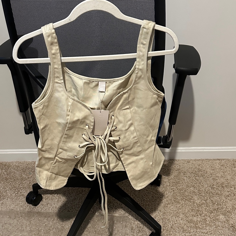 Stylish Beige Lace-Up Crop Top